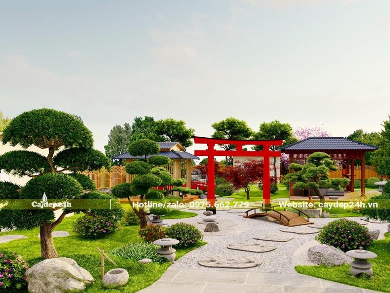 Thiết kế sân vườn lớn theo phong cách Nhật Bản