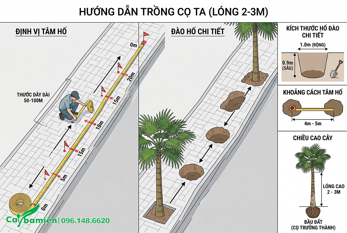 Hướng dẫn quy trình xác định khoảng cách trồng cây cọ ta công trình